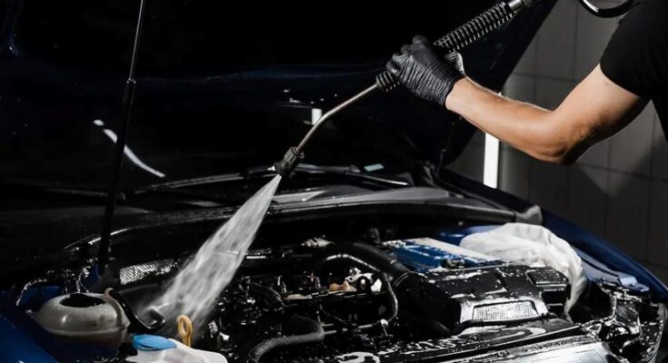 Can I use a pressure washer to clean my car engine?