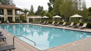 Illustration of a swimming pool with rental business signage, emphasizing zoning compliance and smart monetization strategies