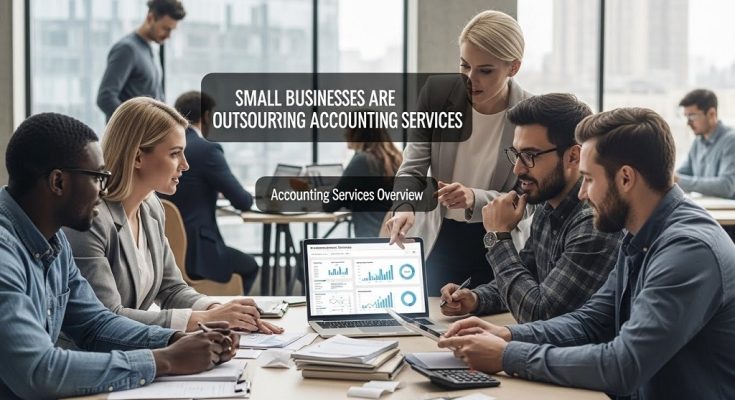 Outsourced accounting team reviewing small business financial reports