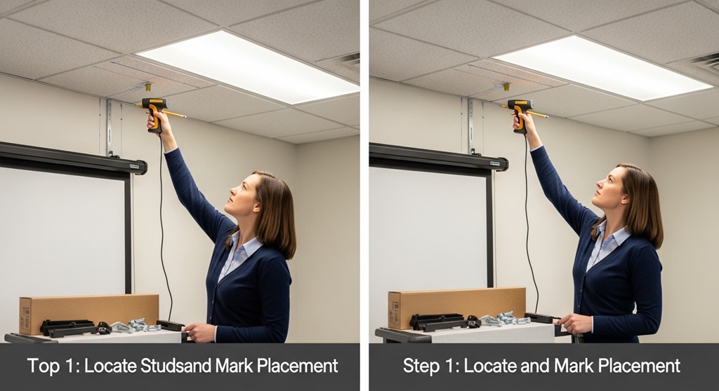 Wiring and motorized setup for ceiling projector screens in a home theater.