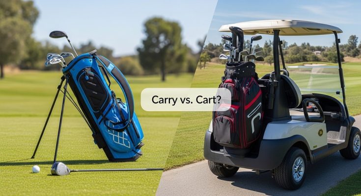 What items should I keep in a carry bag vs cart bag