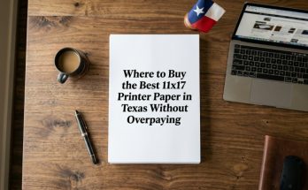 Featured image showing a stack of 11x17 paper on a desk with Texas-themed decor and article title overlay.