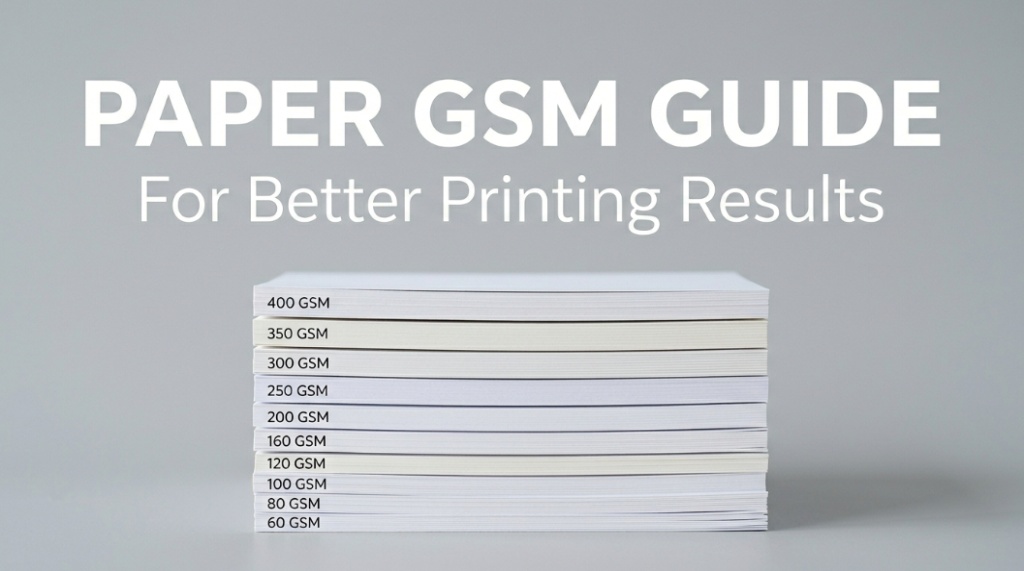 Comparison of different paper thicknesses with title Paper GSM Guide for Better Printing Results.