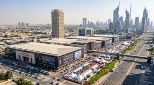 Aerial view of Dubai World Trade Centre venue hosting the International Property Show 2026