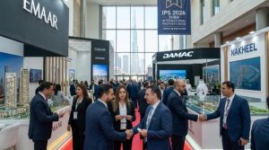 Real estate developers and investors networking at IPS 2026 property exhibition in Dubai