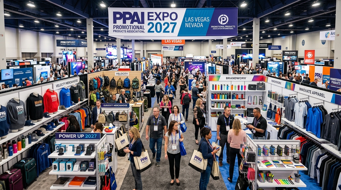Branded merchandise and promotional products displayed at PPAI Expo 2027 in Las Vegas Nevada