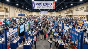 PPAI Expo 2027 trade show floor at Mandalay Bay Convention Center Las Vegas with hundreds of exhibitor booths