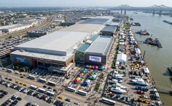 Aerial view of the Ernest N. Morial Convention Center in New Orleans during the International WorkBoat Show