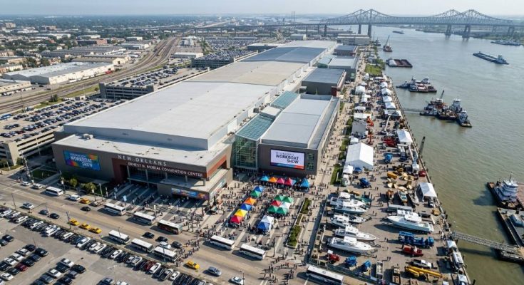 Aerial view of the Ernest N. Morial Convention Center in New Orleans during the International WorkBoat Show